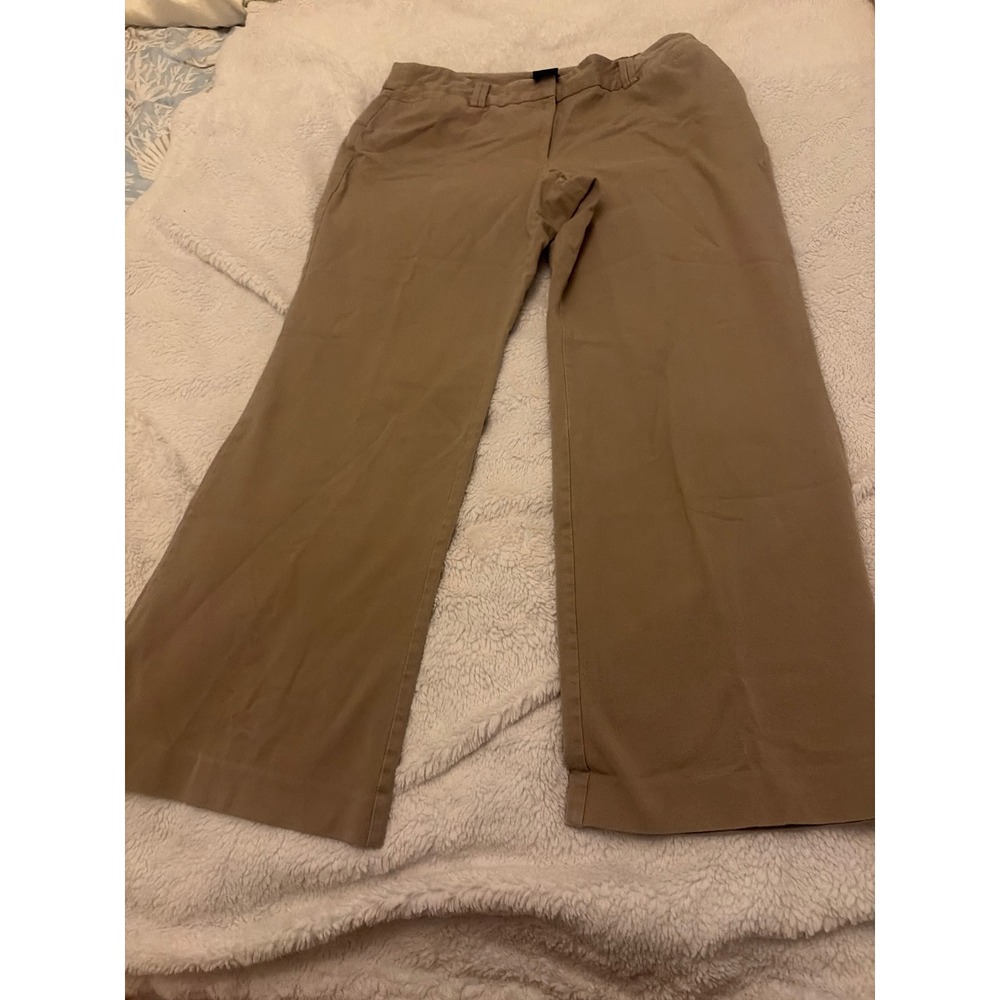 Ann Taylor Signature Khaki Tan Wide Leg Trousers Pants Size 16 Cotton Blend